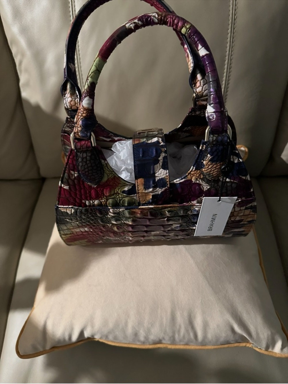 Brahmin Multicolor Croc-Embossed Mini Satchel - Purple, Red, Green